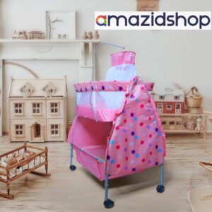 Baby Bed With Swing M88 In Metal Frame Cot & Cradle With Stand Support & Mosquito Net in Islamabad - Amazidshop, Pink