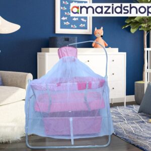 Baby swing cot cradle In Metal Frame Cot & Cradle With Stand Support & Mosquito Net - Amazidshop, pink