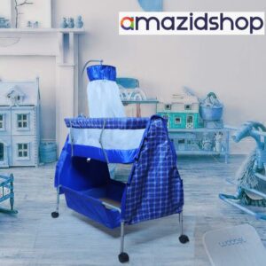 Baby Bed With Swing M88 In Metal Frame Cot & Cradle With Stand Support & Mosquito Net in Islamabad - Amazidshop, Blue